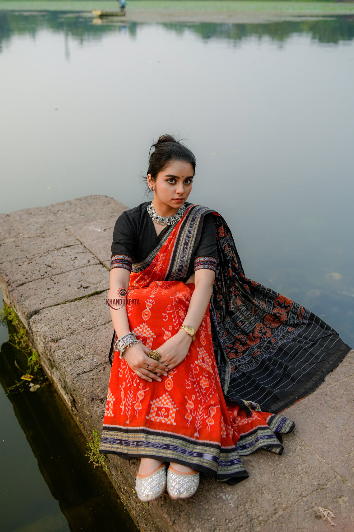 Light Red Doll Design Cotton Saree For Women