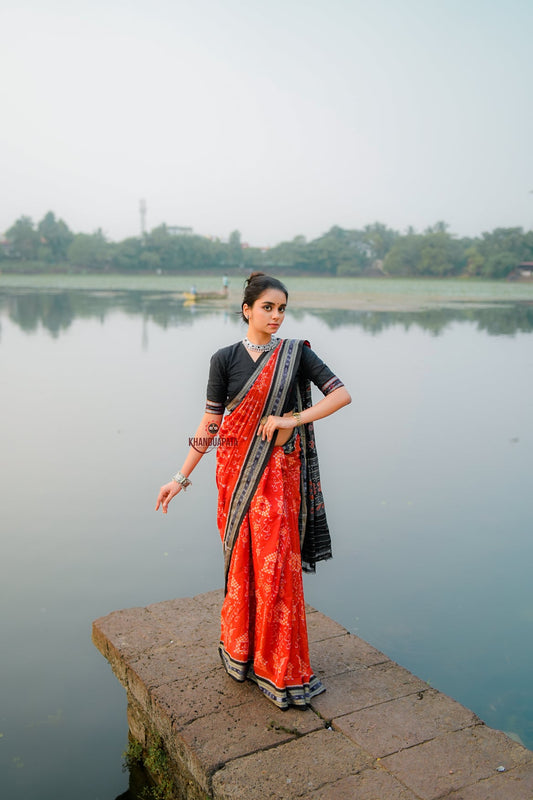 Light Red Doll Design Cotton Saree For Women