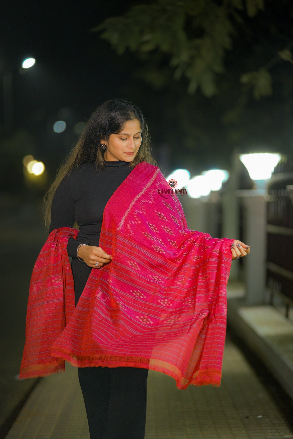 Rose Red Flower Design Stole For Women