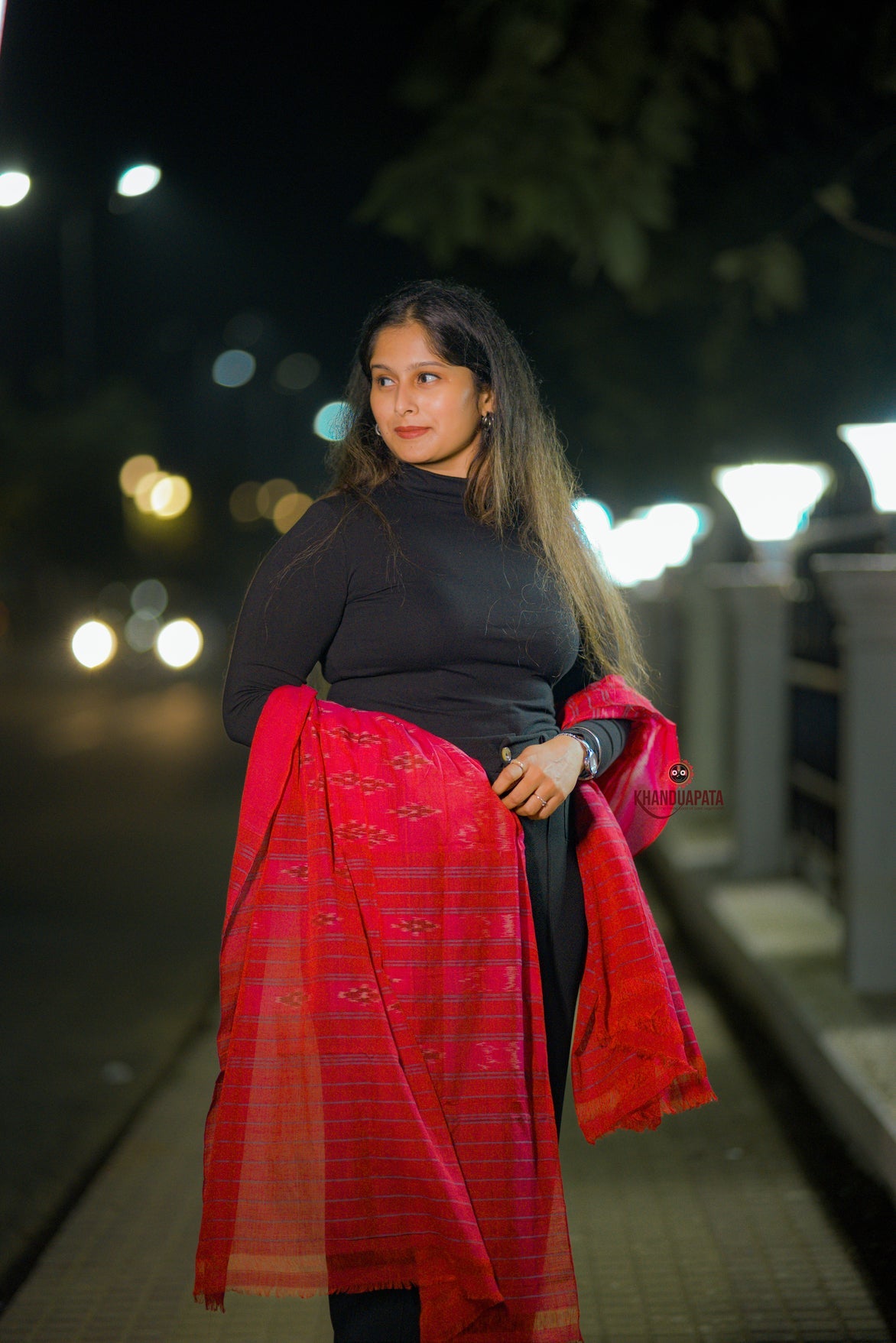 Rose Red Flower Design Stole For Women