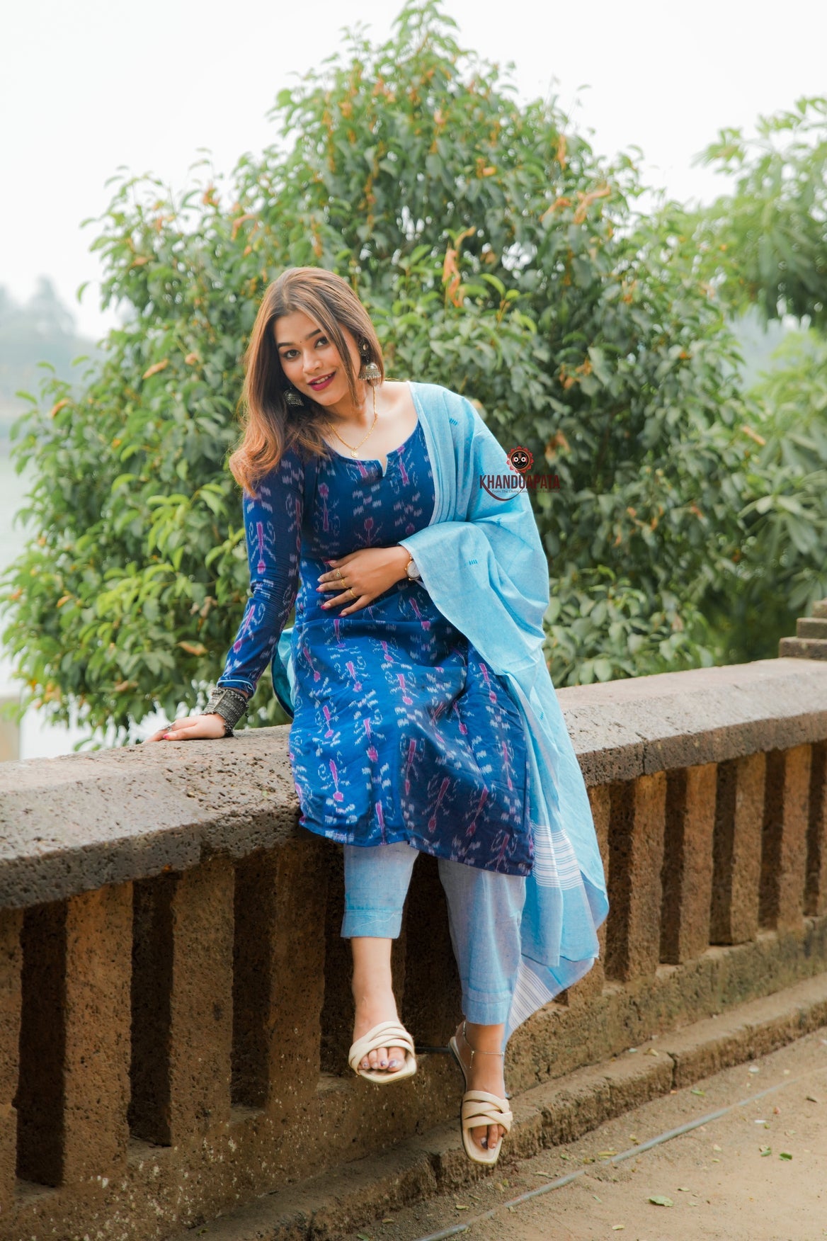 Indigo Blue Design Unstitched Cotton Suit For Women