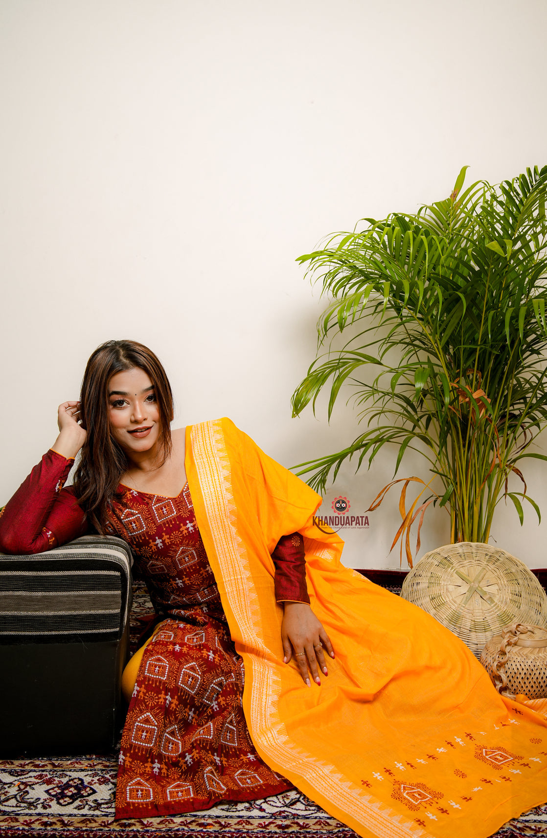Maroon & Yellow Embroidery Design Unstitched Cotton Suit For Women
