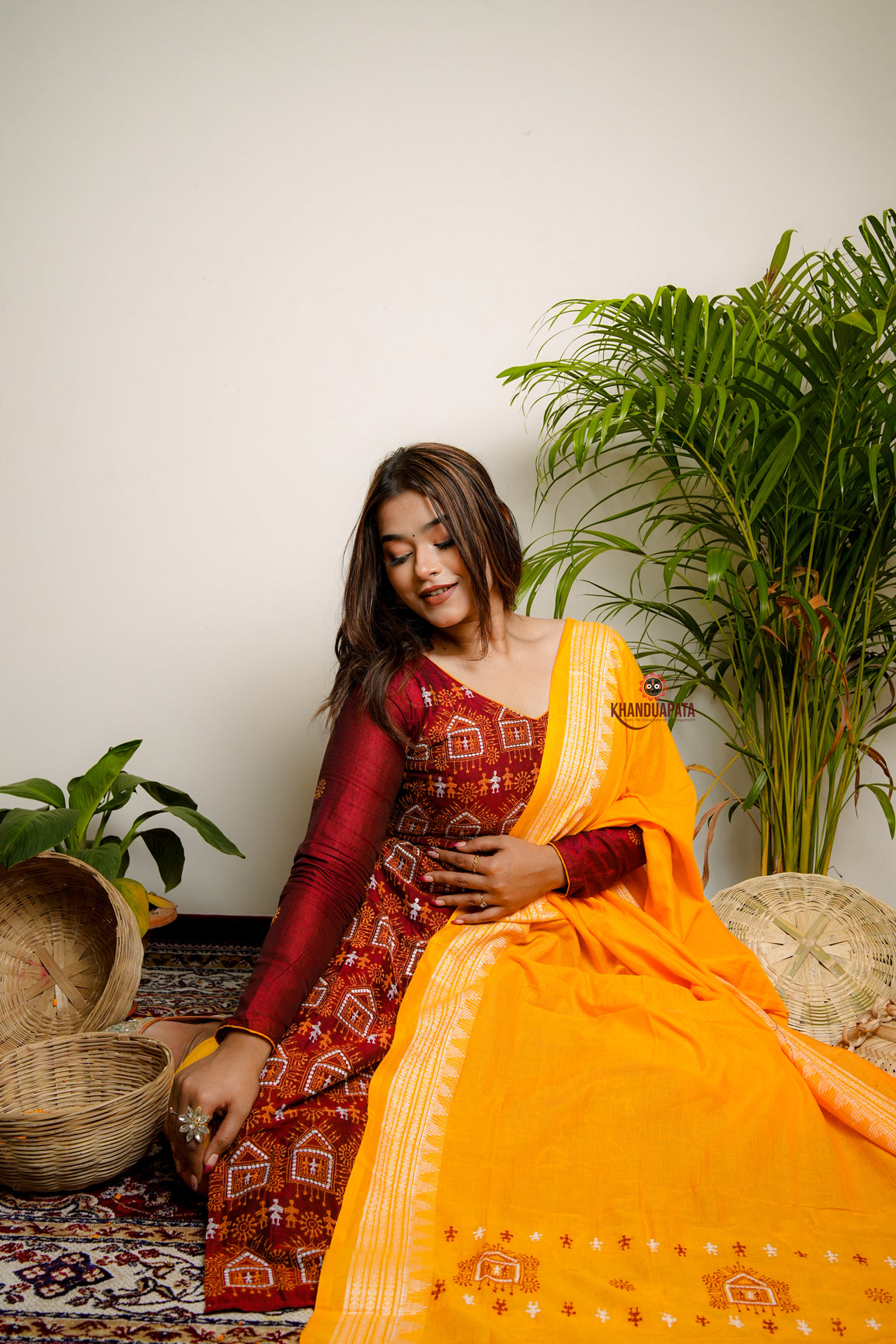 Maroon & Yellow Embroidery Design Unstitched Cotton Suit For Women