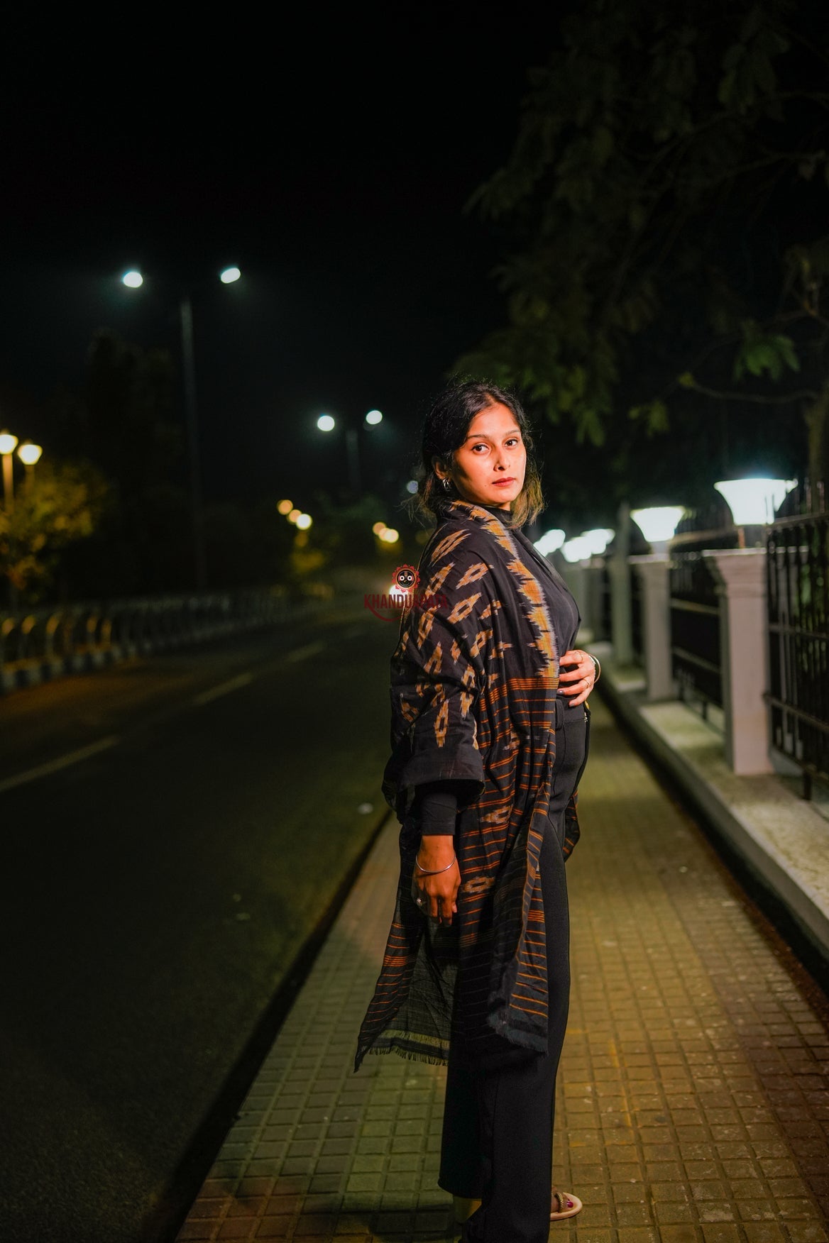 Black & Brown Colour Flower Design Stole For Women