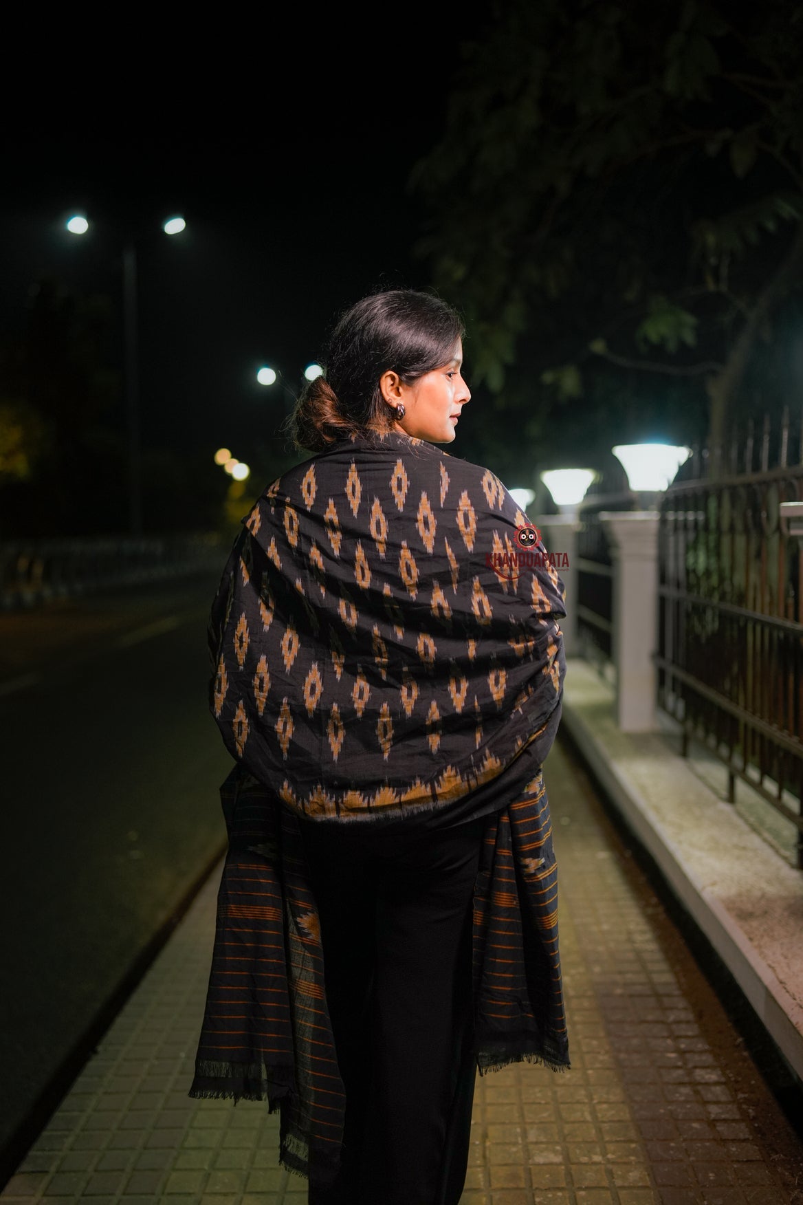 Black & Brown Colour Flower Design Stole For Women