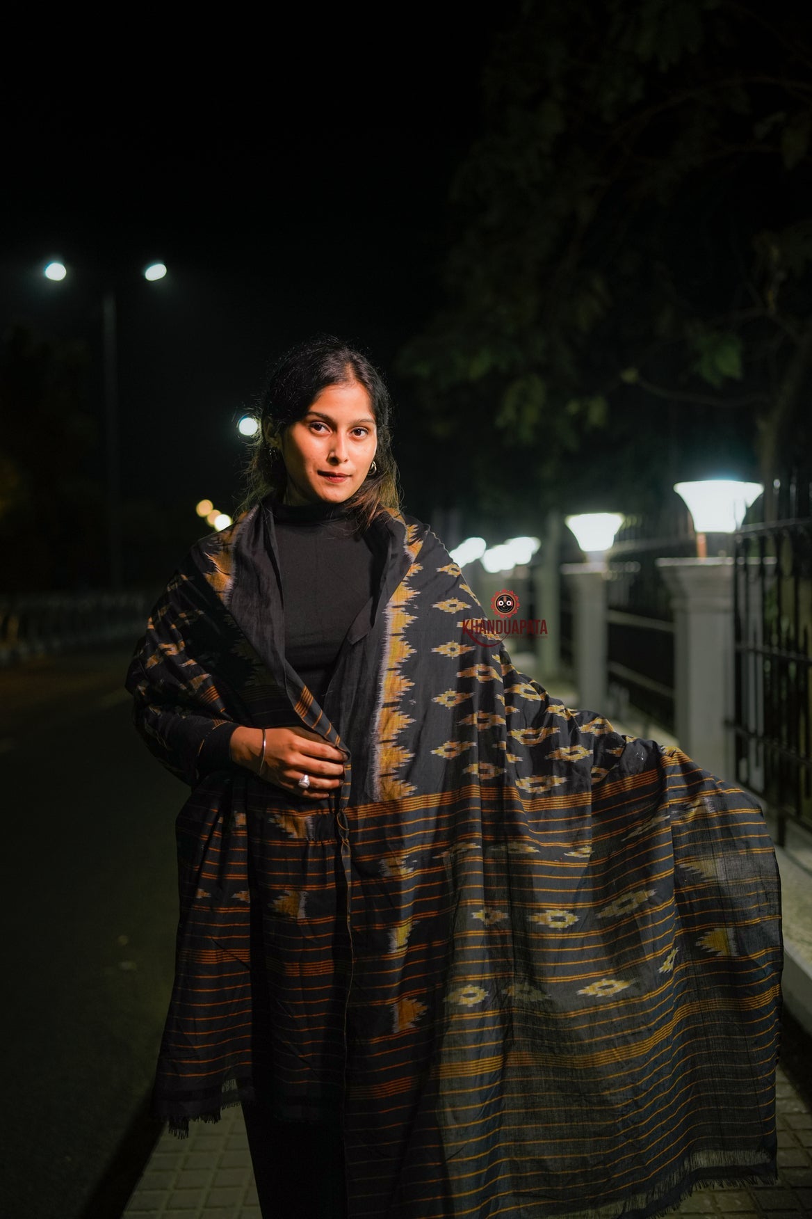Black & Brown Colour Flower Design Stole For Women