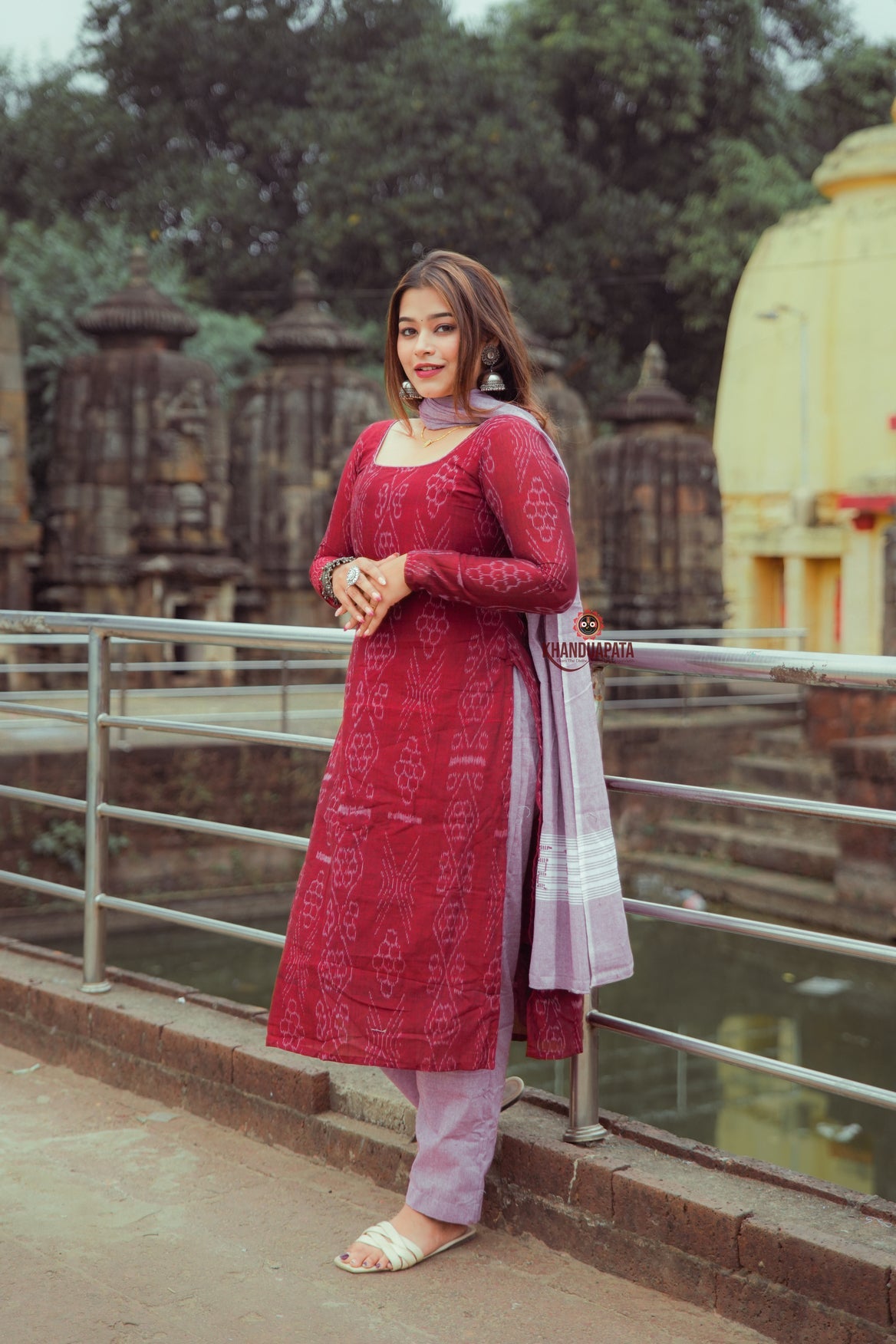 Maroon Design Unstitched Cotton Suit For Women