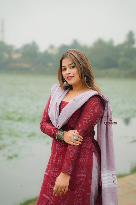 Maroon Design Unstitched Cotton Suit For Women