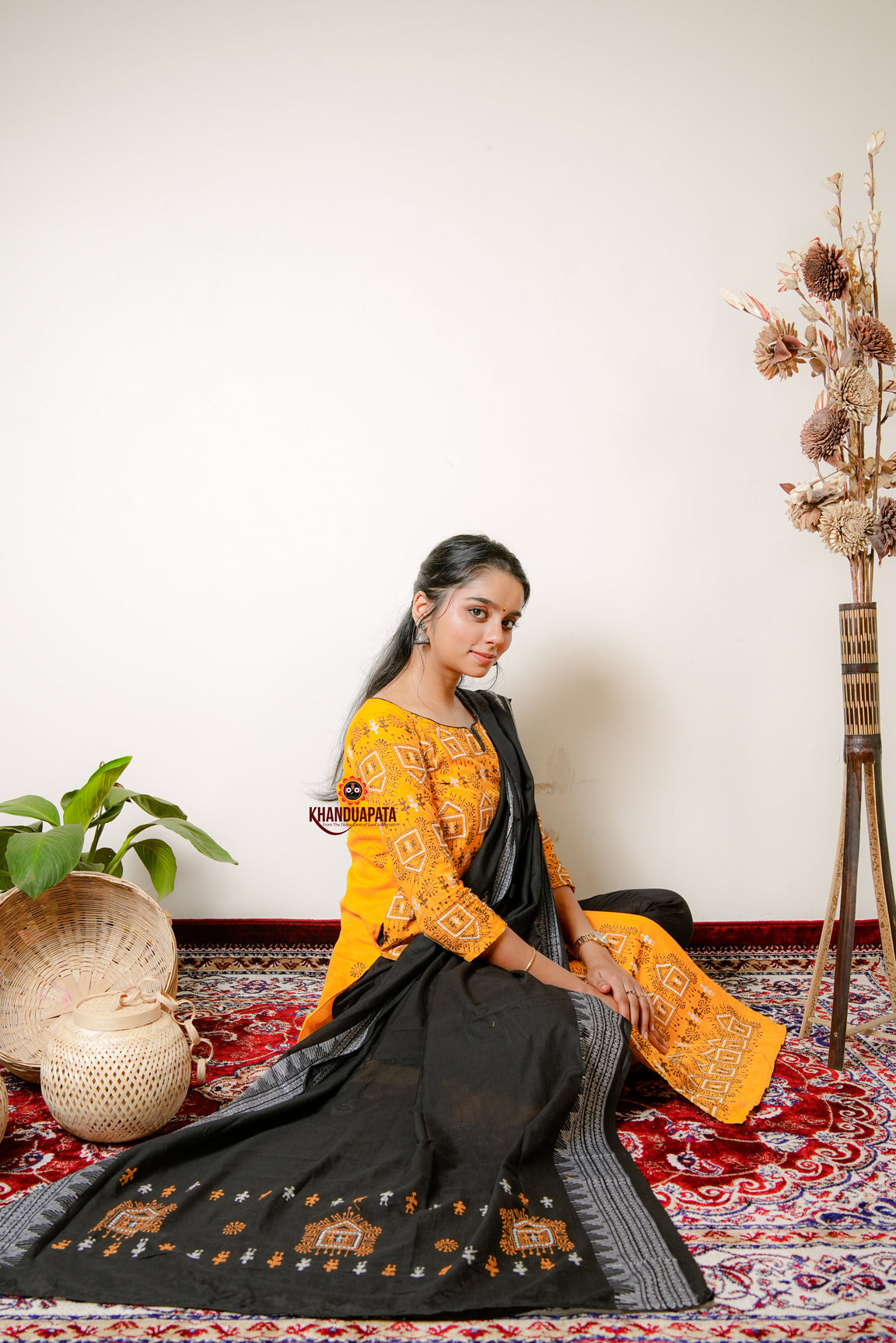 Yellow Embroidery Tribal Design Unstitched Cotton Suit For Women