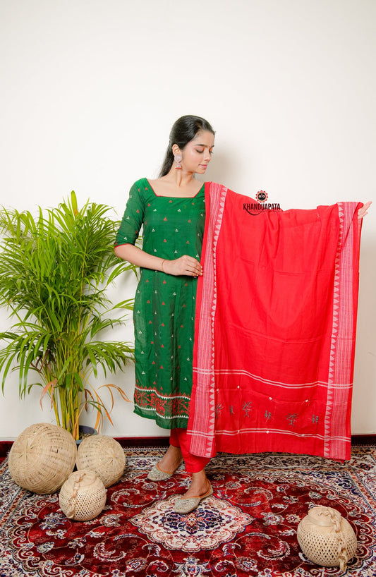 Multicolor Embroidery Triangle Design Unstitched Suit For Women