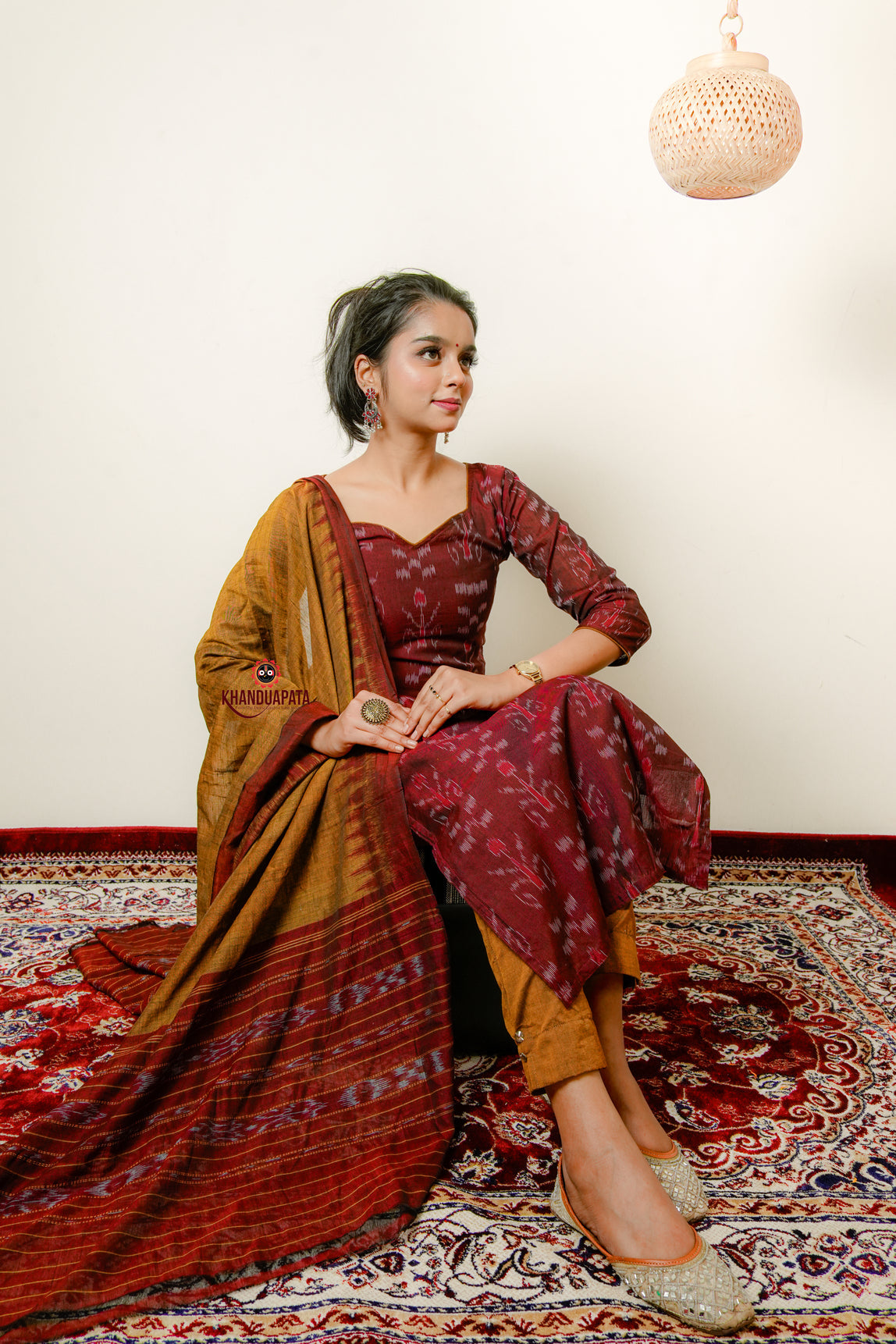 Mustard Colour Tree Design Unstitched Cotton Suit For Women