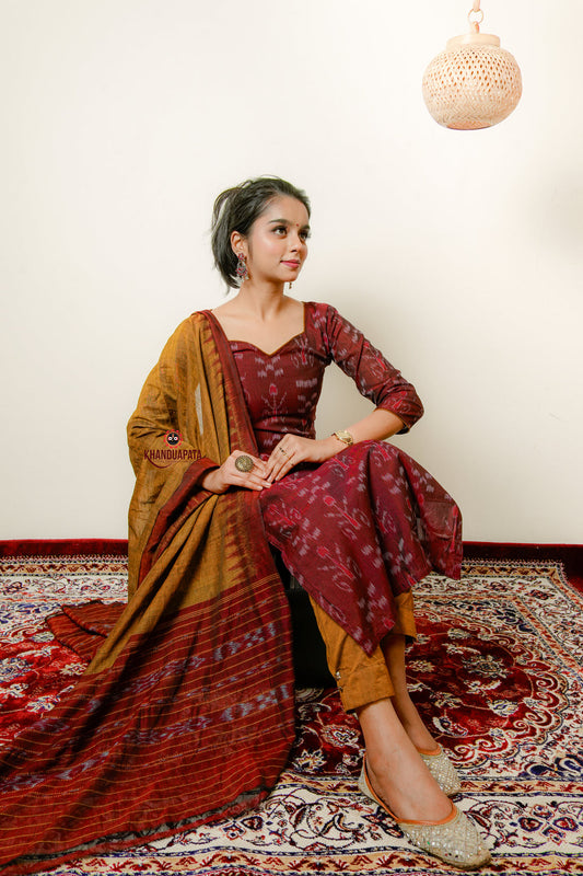 Mustard Colour Tree Design Unstitched Cotton Suit For Women