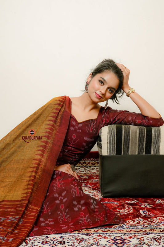 Mustard Colour Tree Design Unstitched Cotton Suit For Women