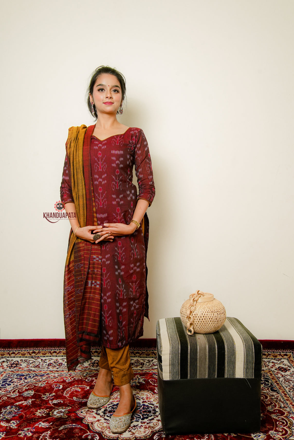 Mustard Colour Tree Design Unstitched Cotton Suit For Women