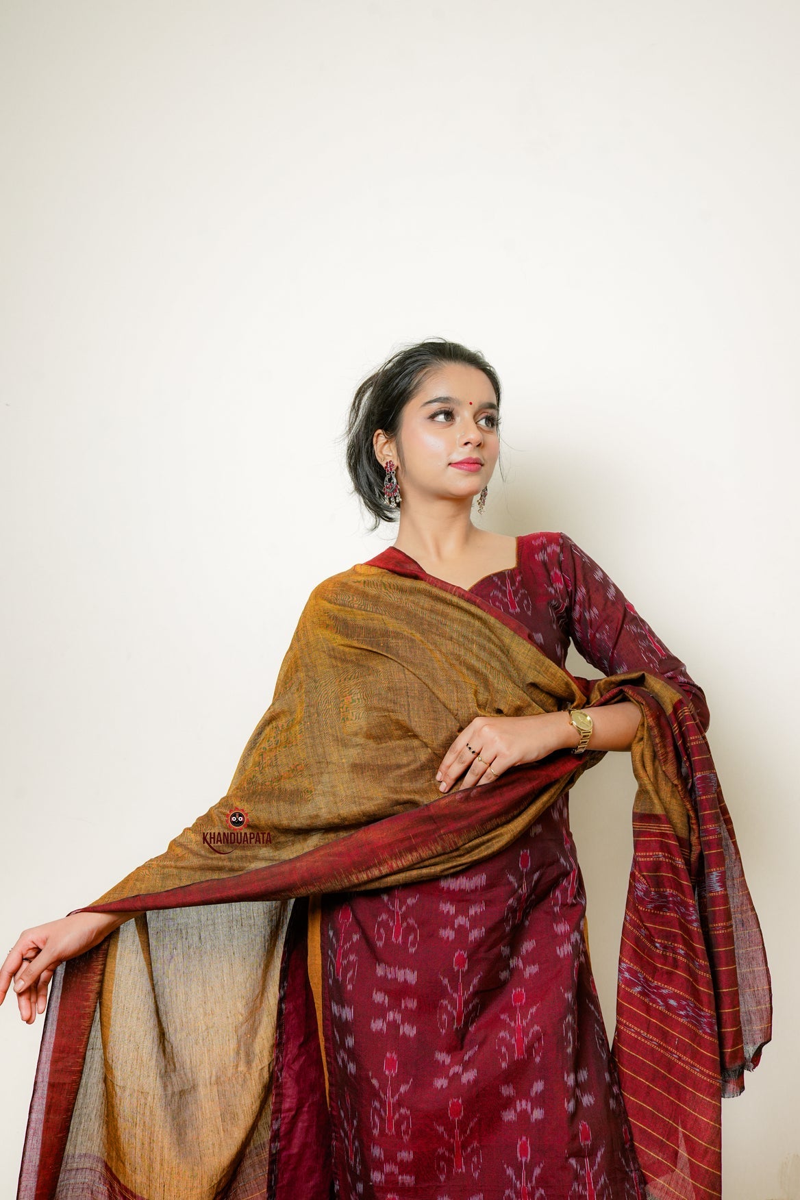 Mustard Colour Tree Design Unstitched Cotton Suit For Women