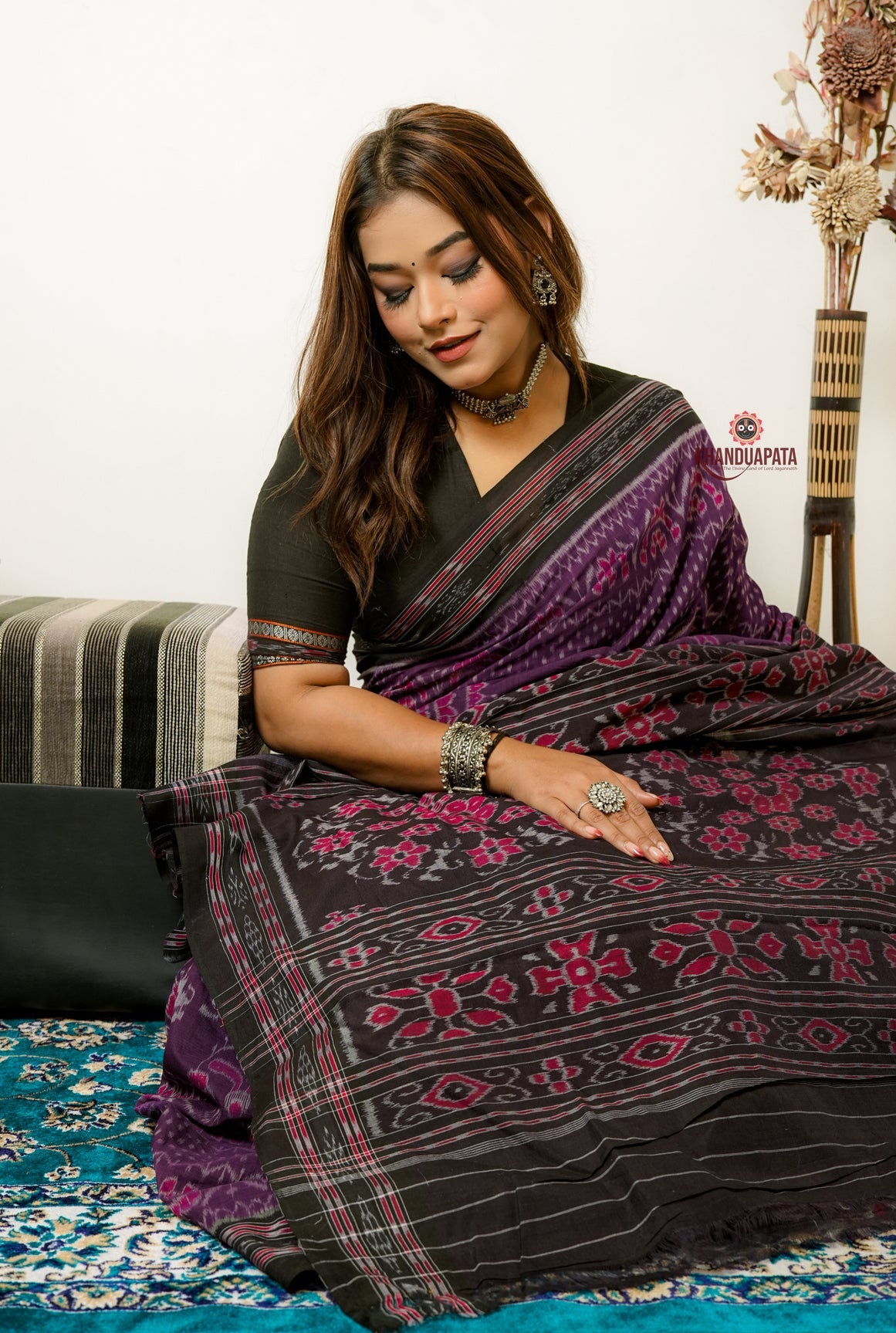 Black & Purple Special Design Cotton Saree For Women