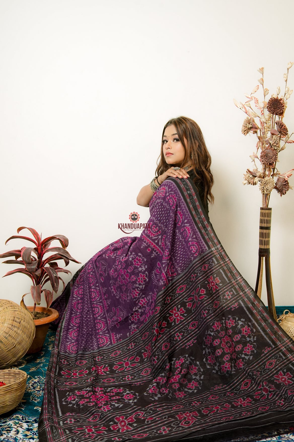 Black & Purple Special Design Cotton Saree For Women