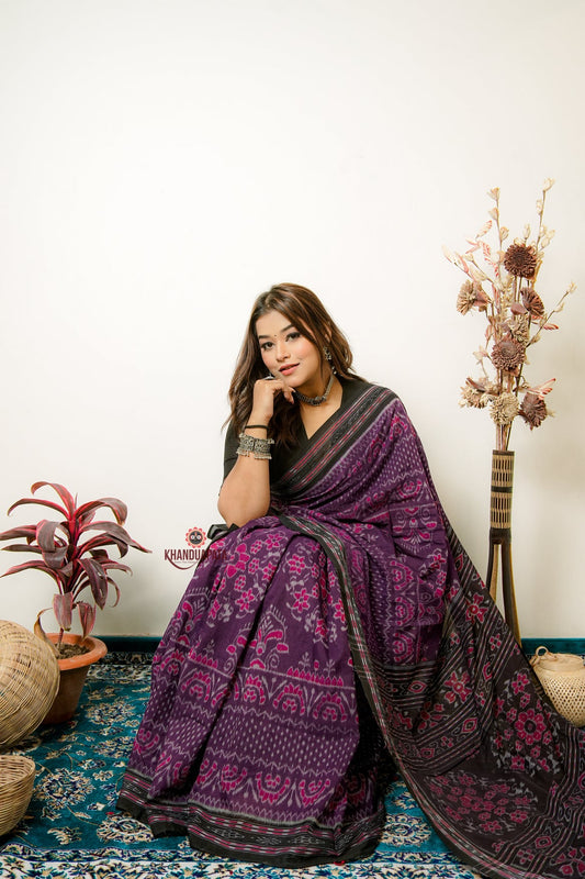 Black & Purple Special Design Cotton Saree For Women