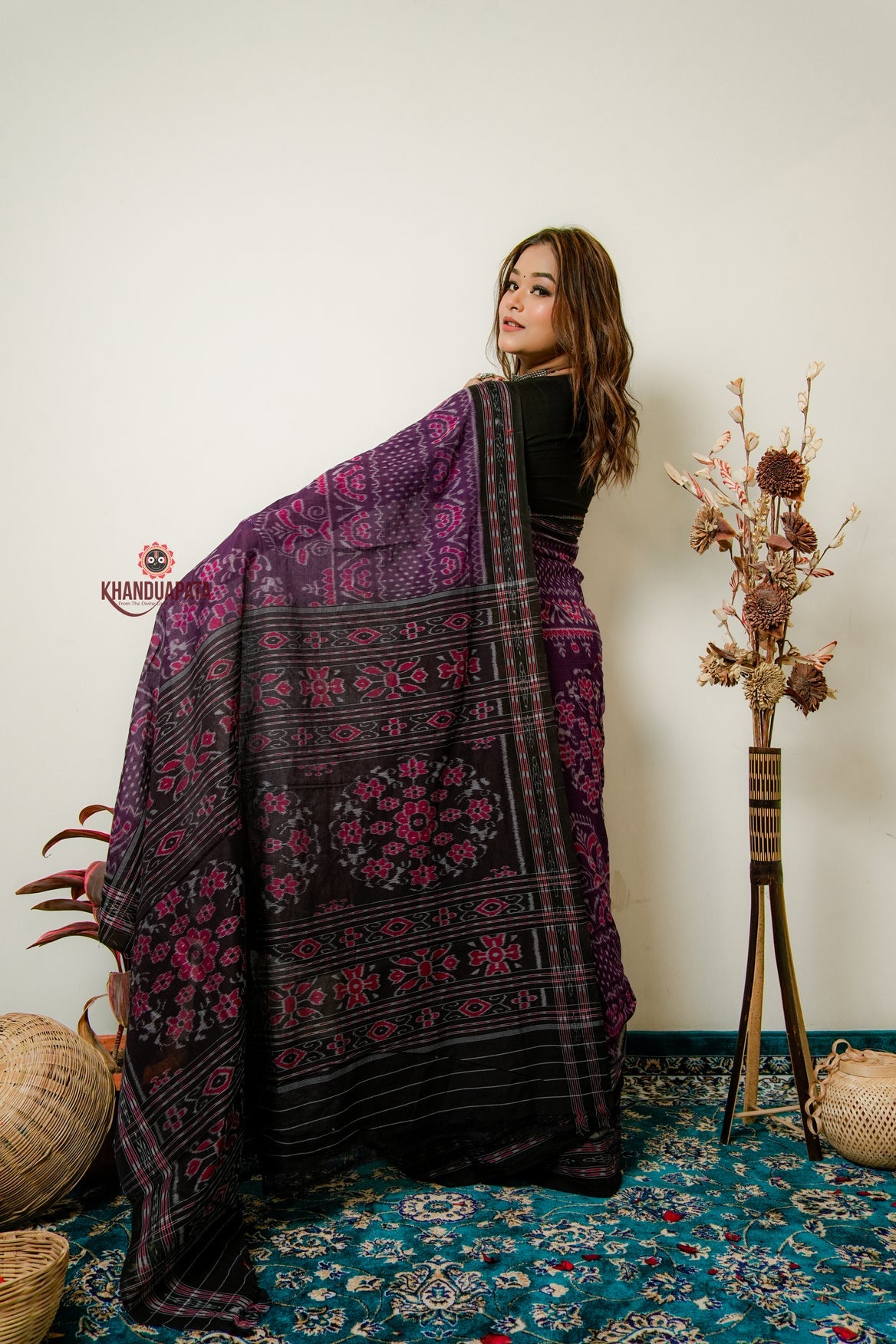 Black & Purple Special Design Cotton Saree For Women