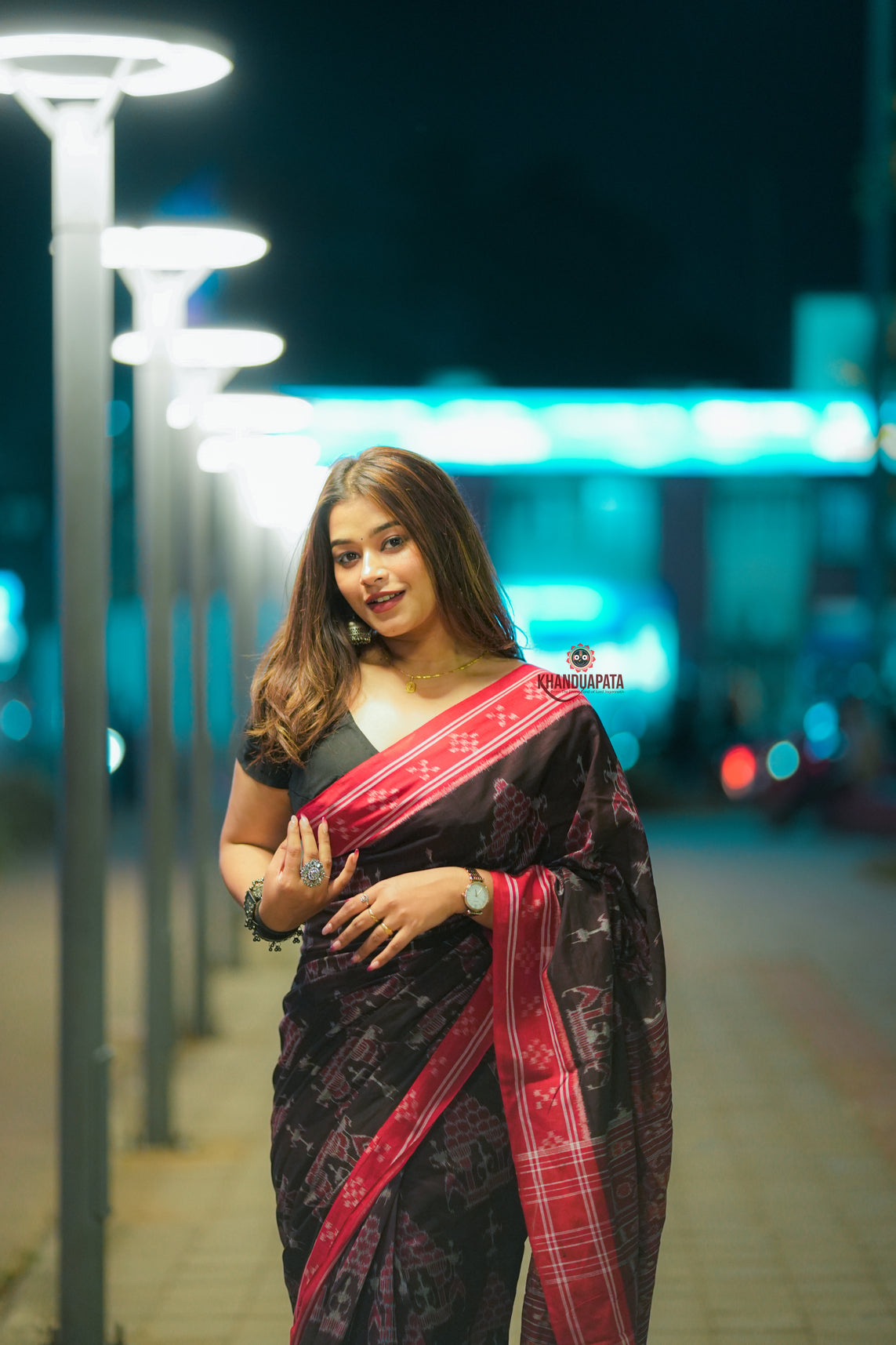 Deep Brown Tree Design Cotton Saree For Women