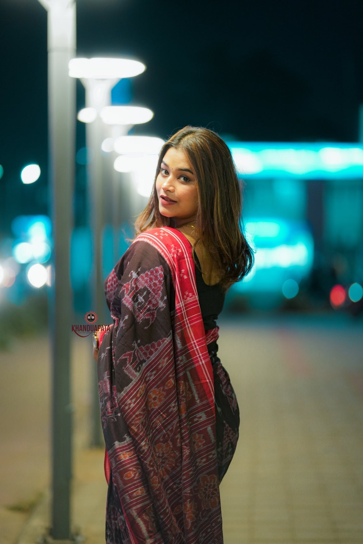 Deep Brown Tree Design Cotton Saree For Women
