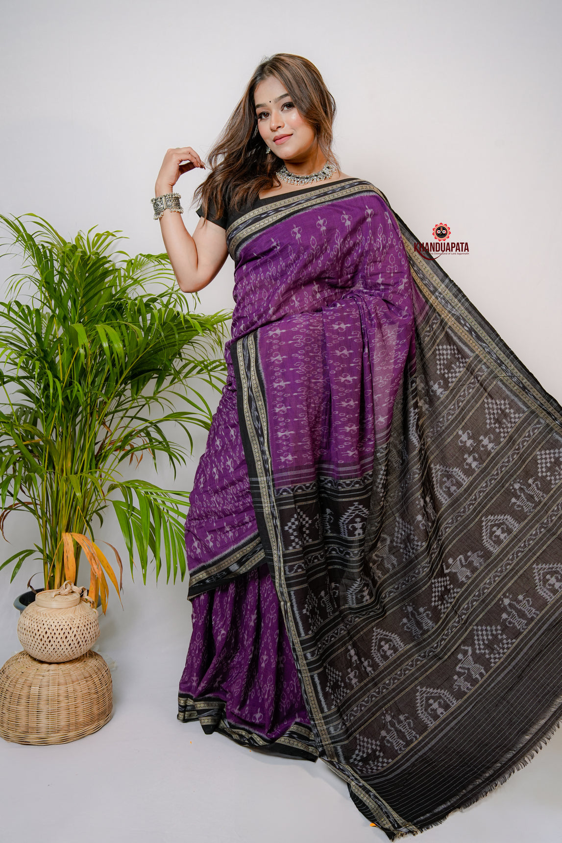 Purple Special Doll Design Cotton Saree For Women