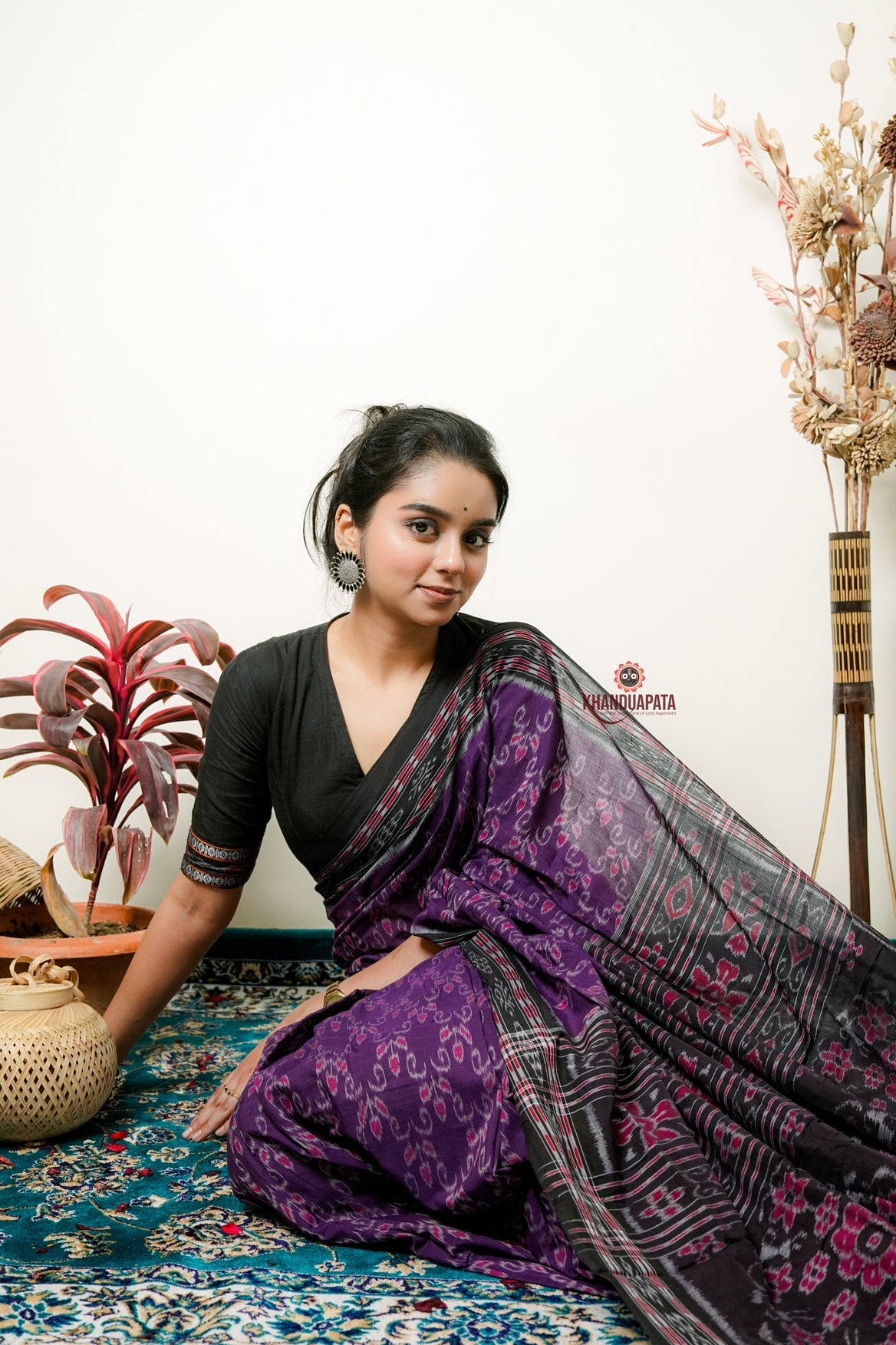 Purple Flower Design Cotton Saree For Women