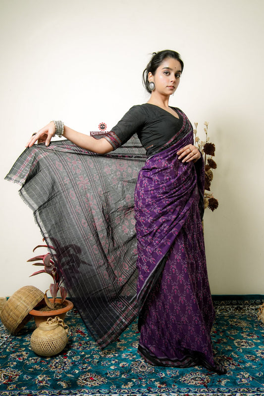 Purple Flower Design Cotton Saree For Women