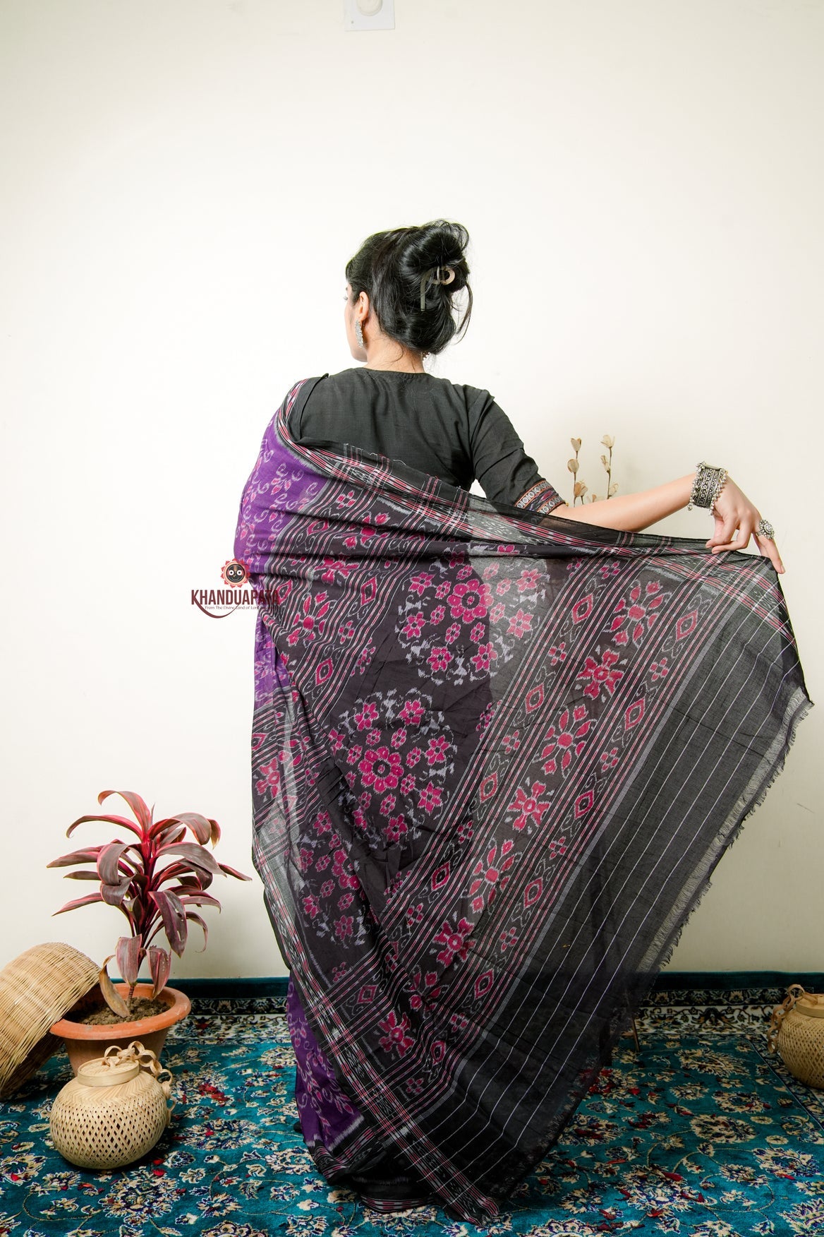 Purple Flower Design Cotton Saree For Women