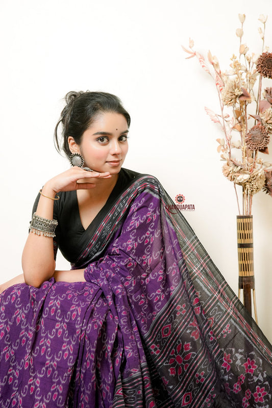 Purple Flower Design Cotton Saree For Women