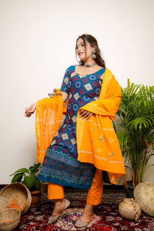 Sea Blue Embroidery Design Unstitched Suit For Women