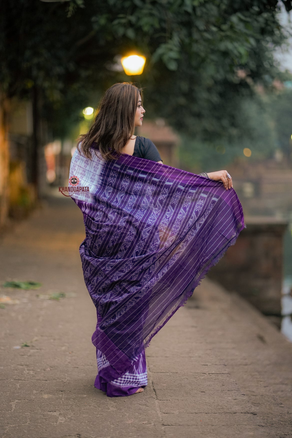 White & Purple Design Cotton Saree For Women