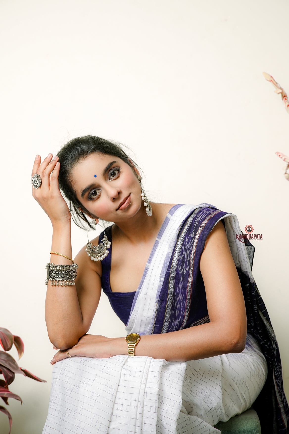 White Check Design Cotton Saree For Women