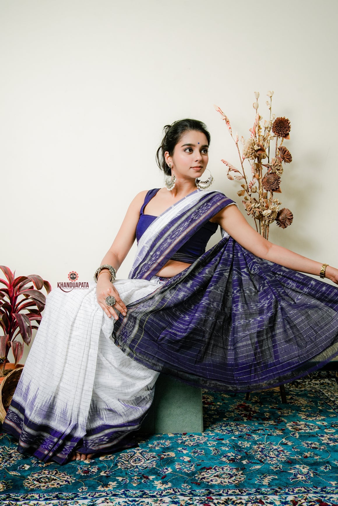 White Check Design Cotton Saree For Women