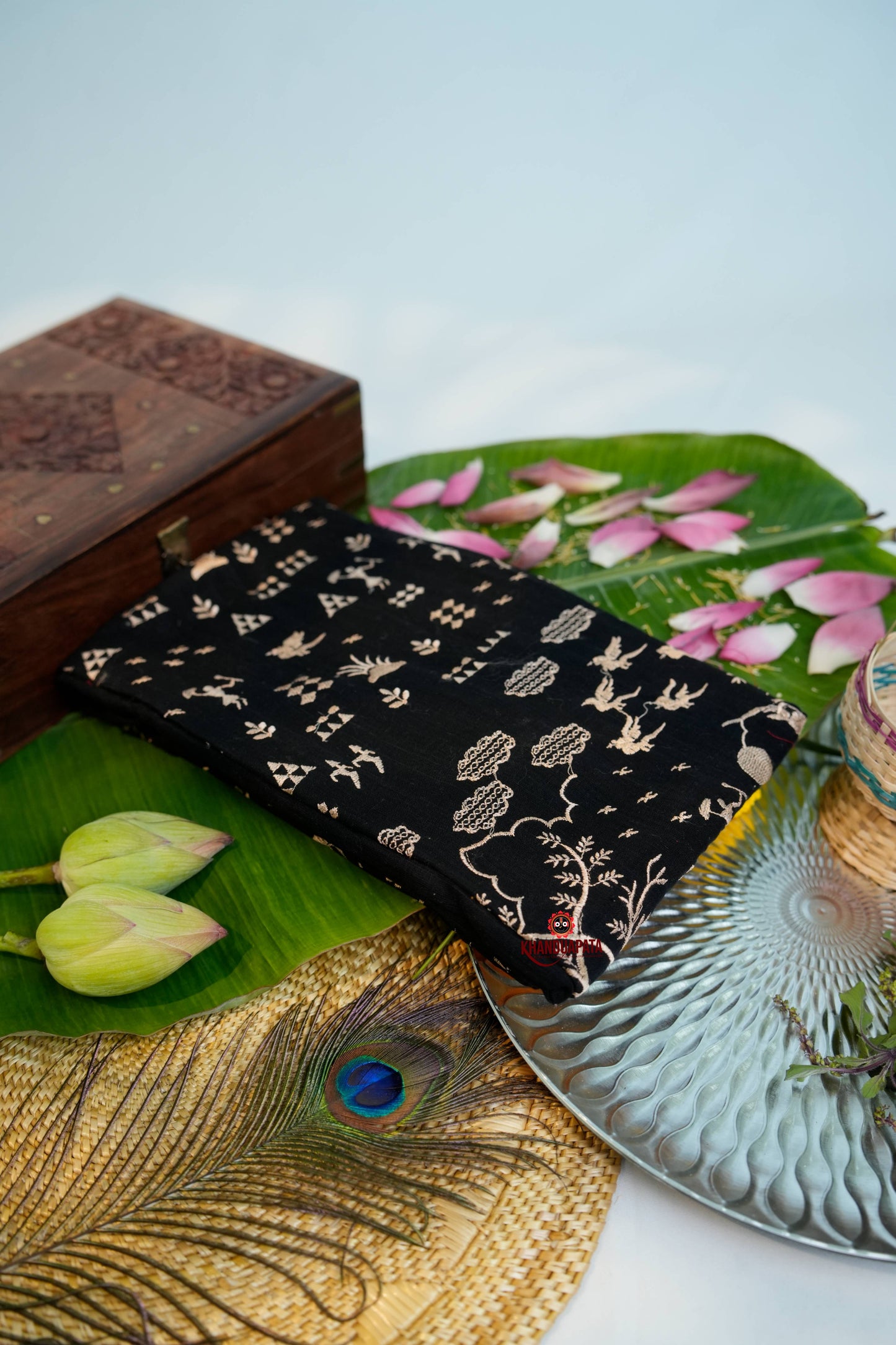 Black Embroidery Tribal Design Unstitched Cotton Suit For Women