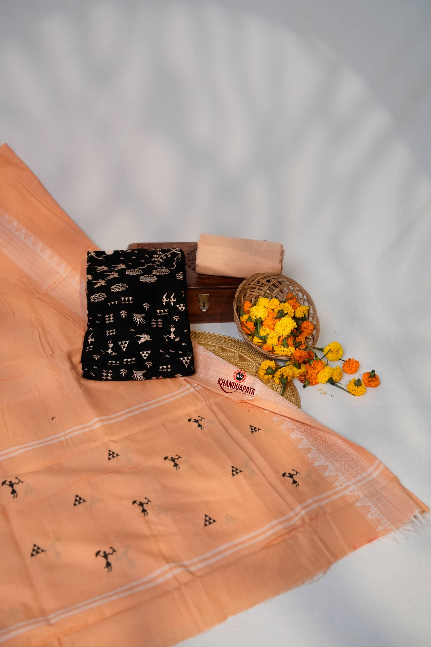 Black Embroidery Tribal Design Unstitched Cotton Suit For Women