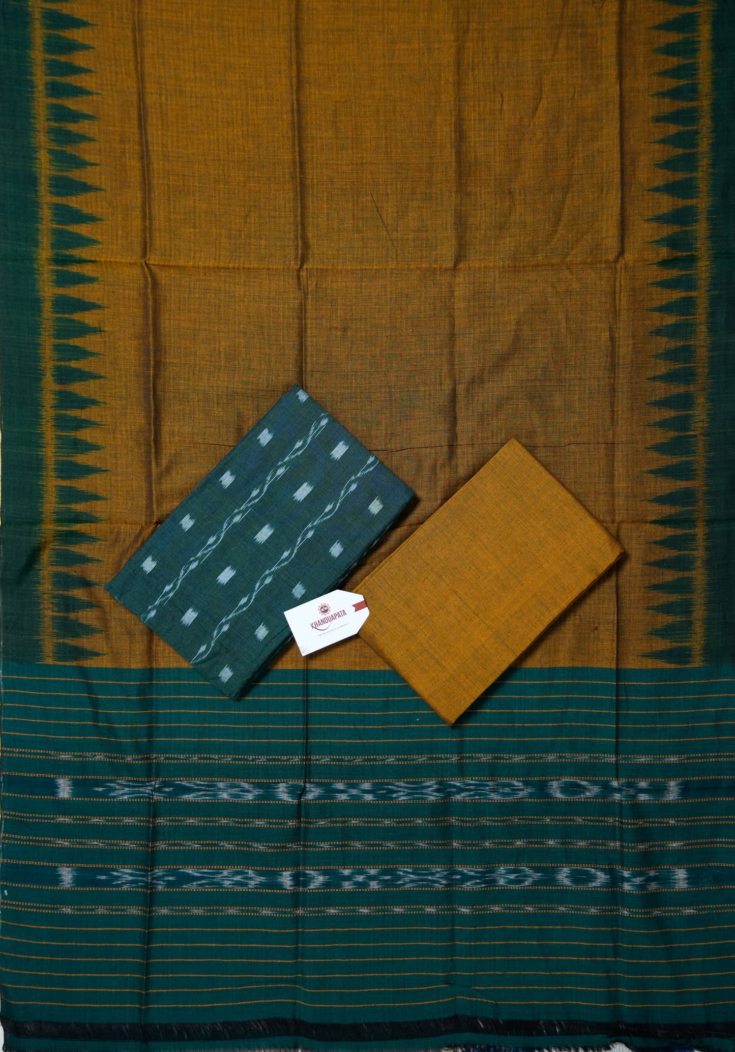 Green & Mustard Small Box Design Unstitched Cotton Suit For Women