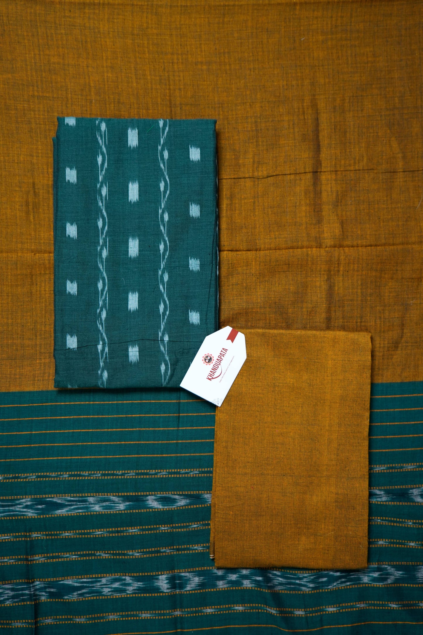 Green & Mustard Small Box Design Unstitched Cotton Suit For Women