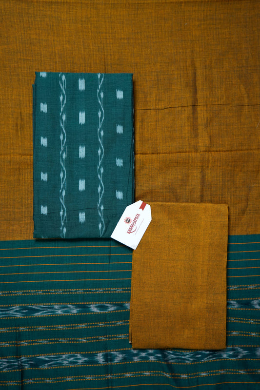 Green & Mustard Small Box Design Unstitched Cotton Suit For Women