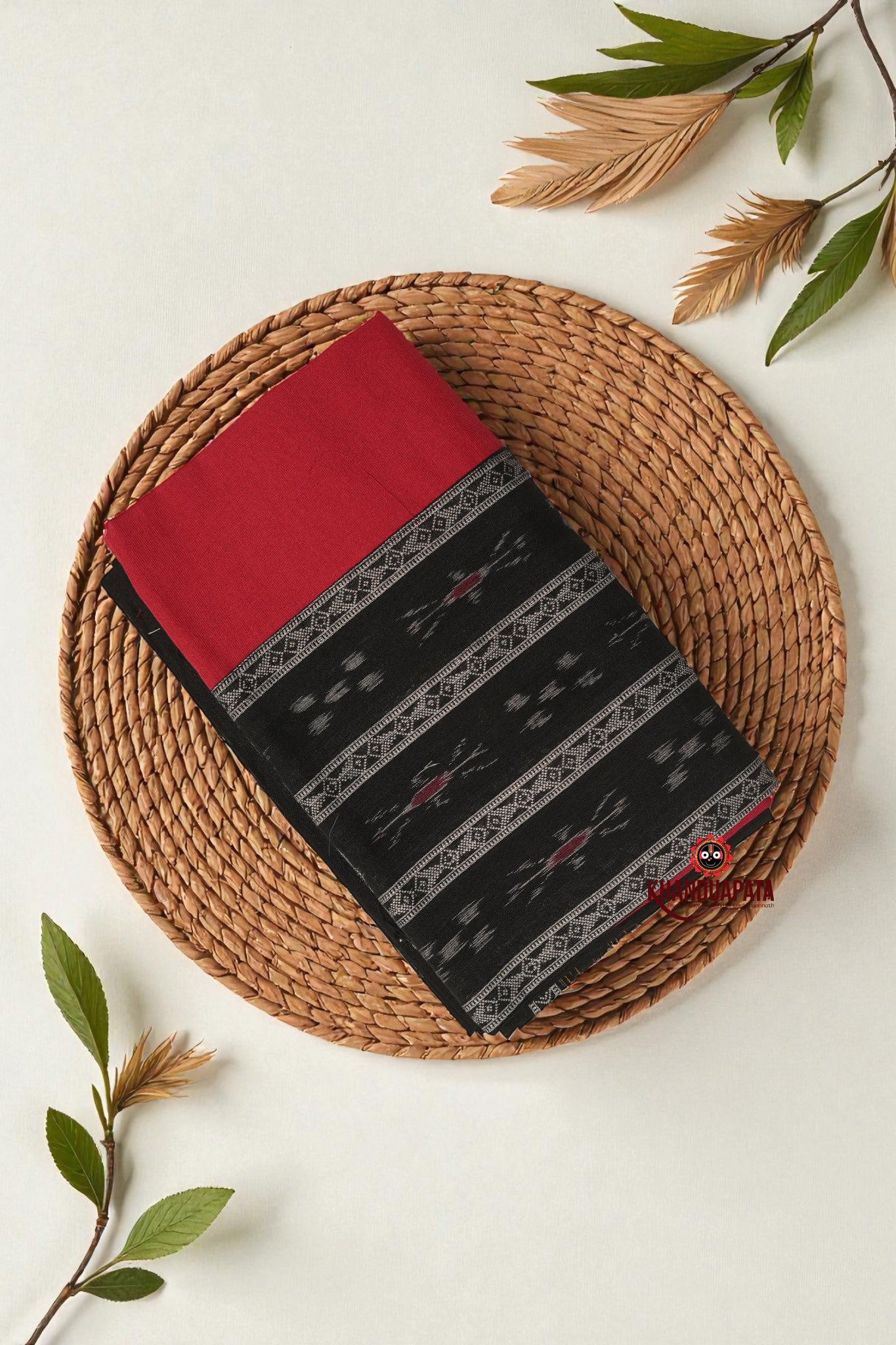 Red & Black Fish Design Unstitched Cotton Suit For Women