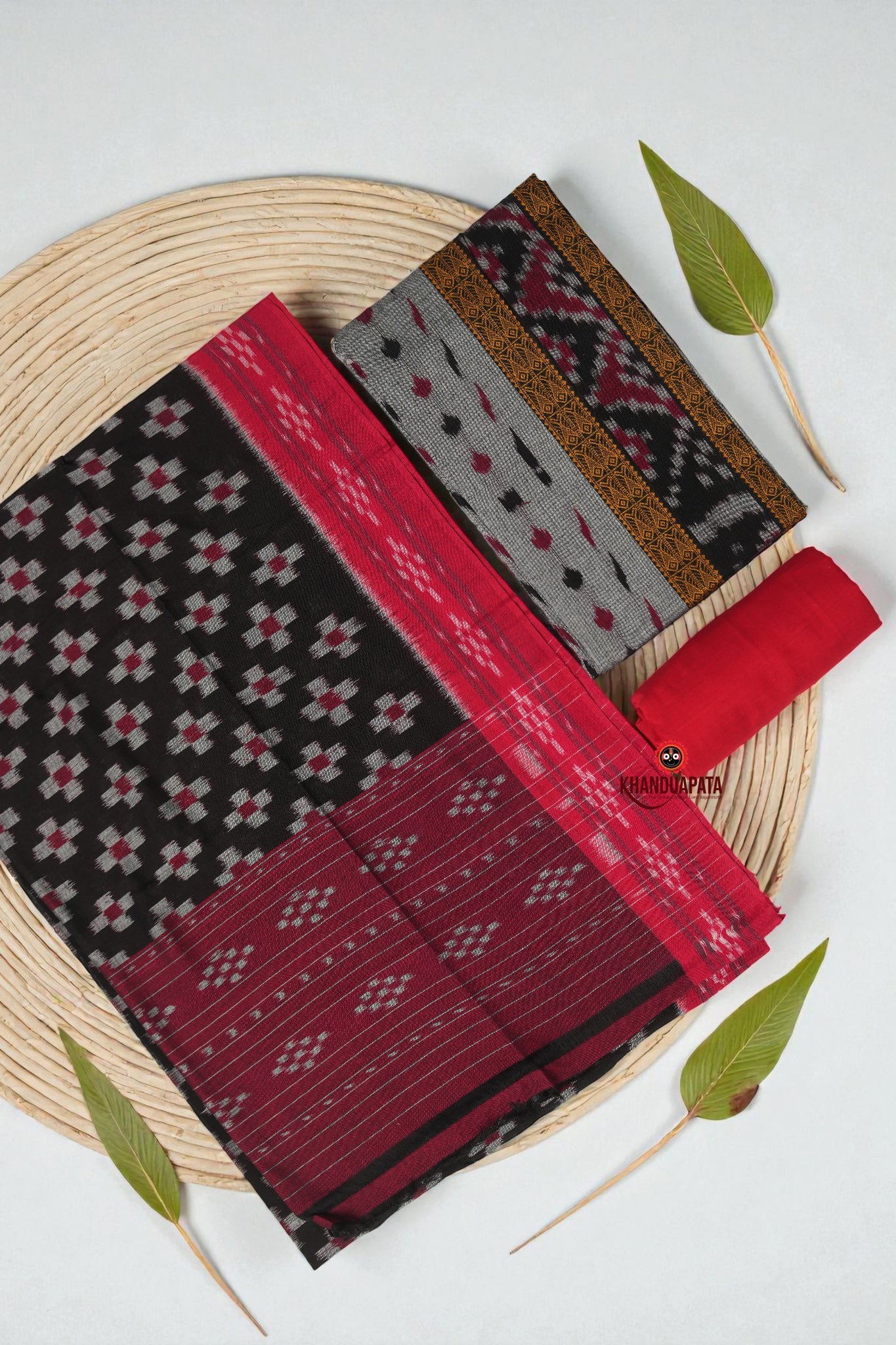 Red & Gray Fish Design Unstitched Cotton Suit For Women