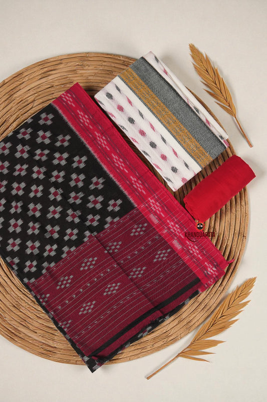 Red & White Plus Design Unstitched Cotton Suit For Women