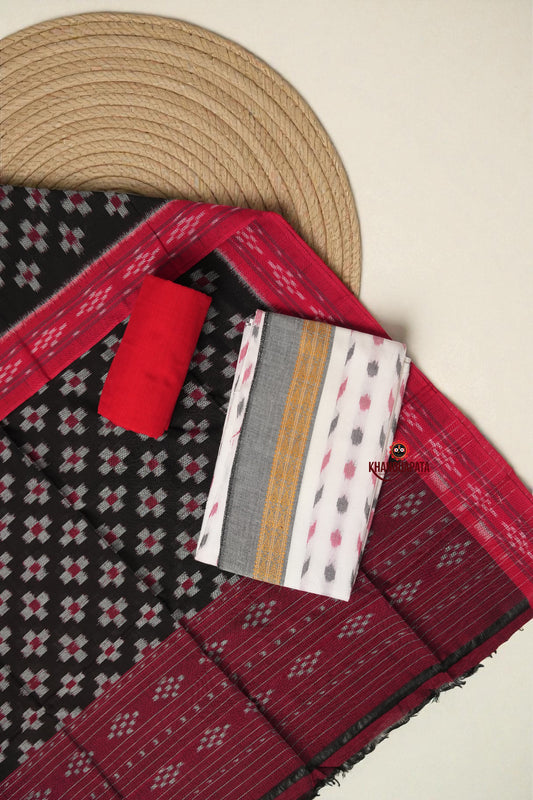 Red & White Plus Design Unstitched Cotton Suit For Women