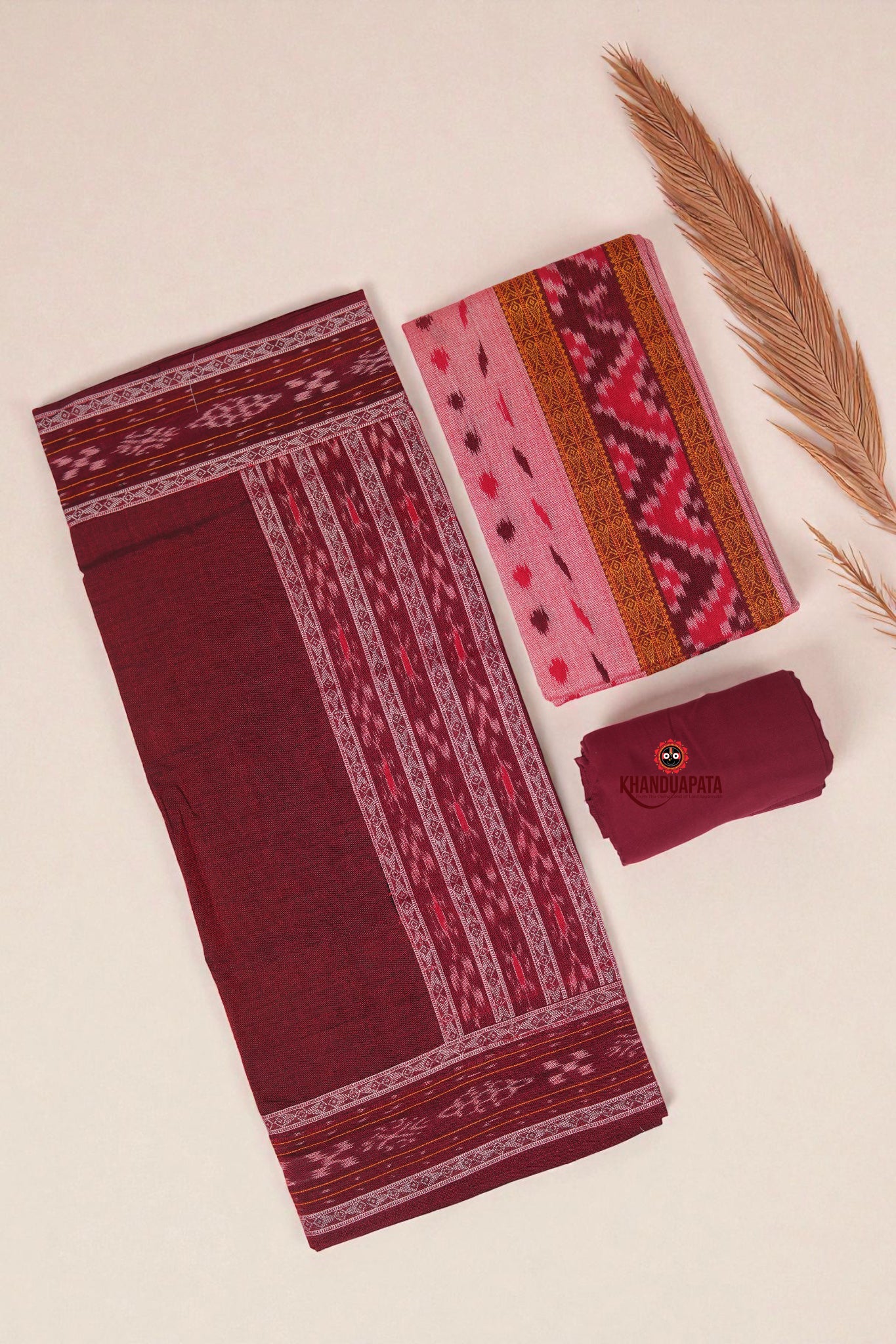 Red & Onion Pink Fish Design Unstitched Cotton Suit For Women