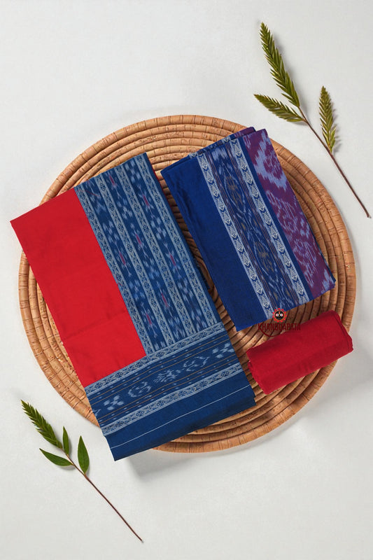 Blue & Red Fish Design Unstitched Cotton Suit For Women