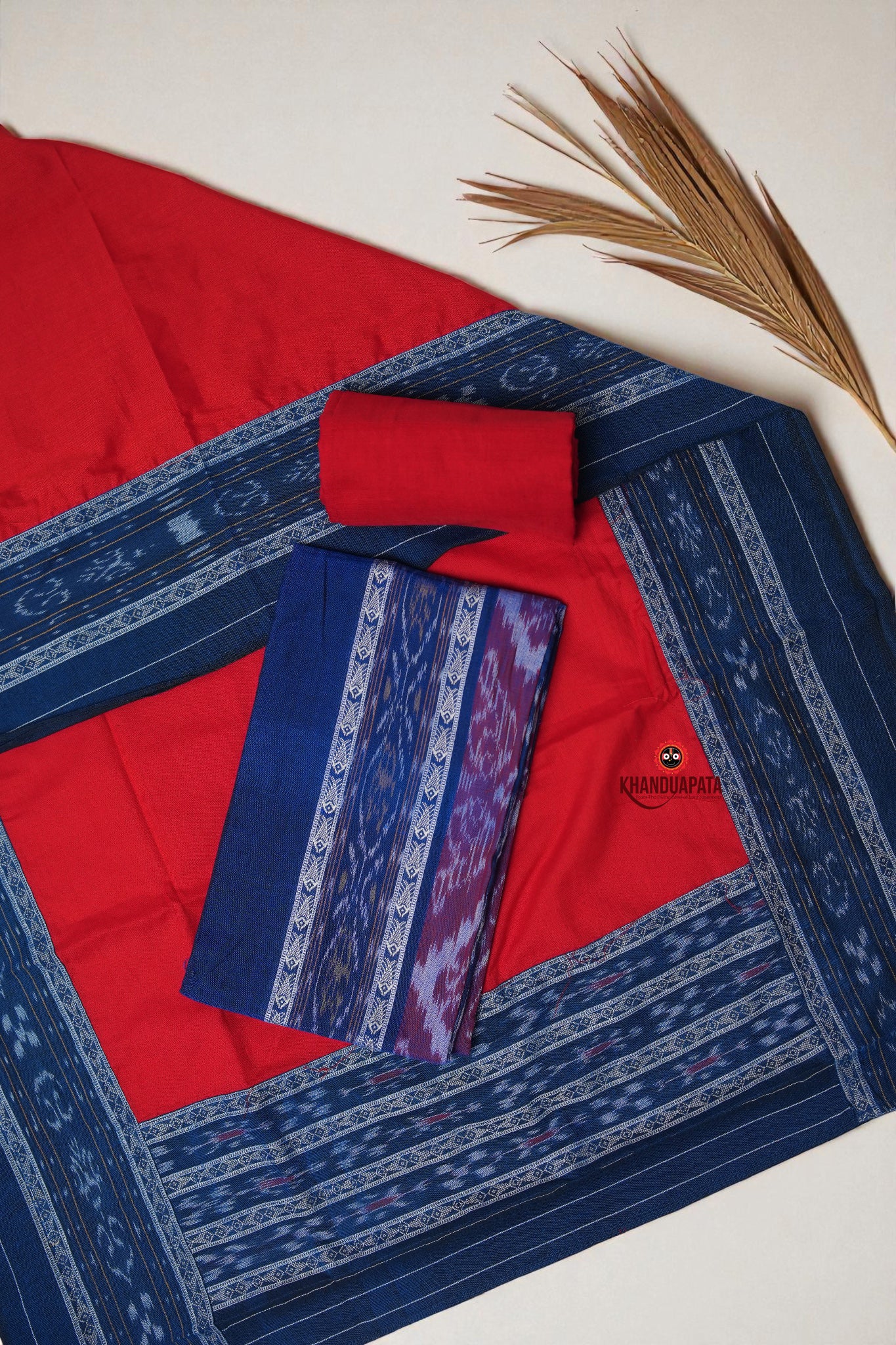 Blue & Red Fish Design Unstitched Cotton Suit For Women