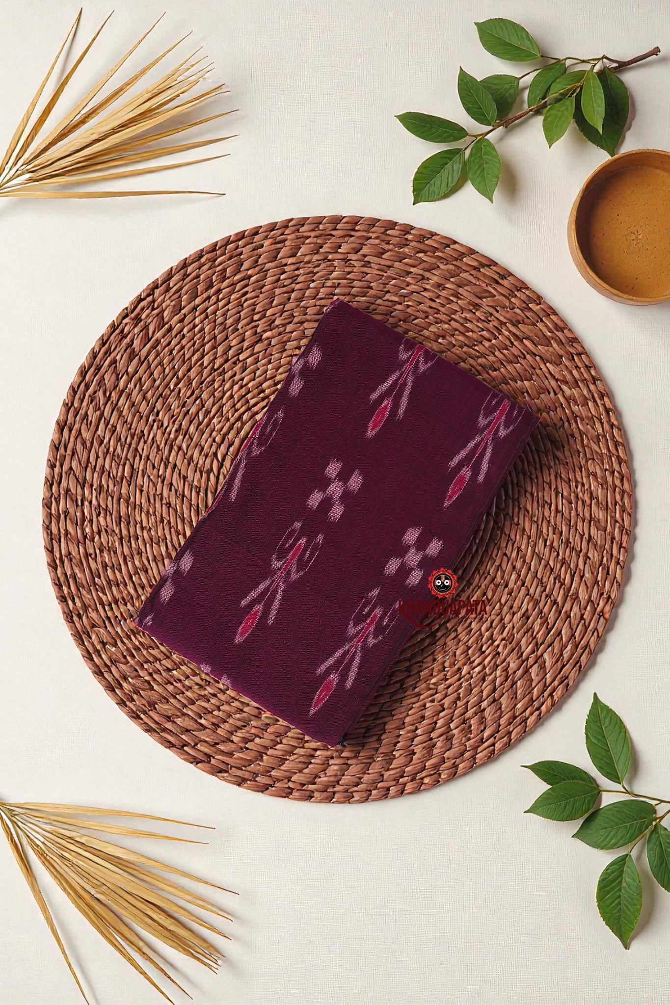 Maroon & Yellow Flower Design Unstitched Cotton Suit For Women