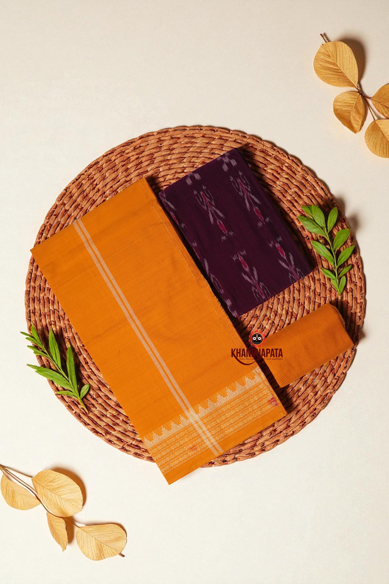 Maroon & Yellow Flower Design Unstitched Cotton Suit For Women