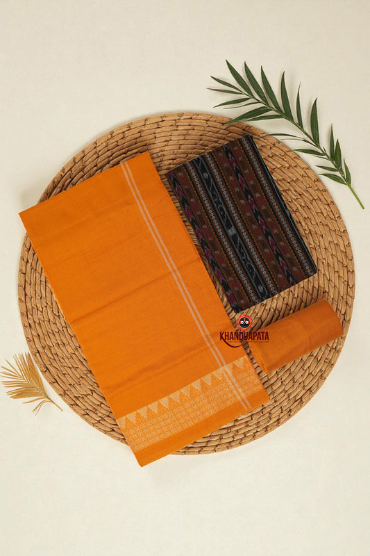 Black & Orange Arrow Design Unstitched Cotton Suit For Women