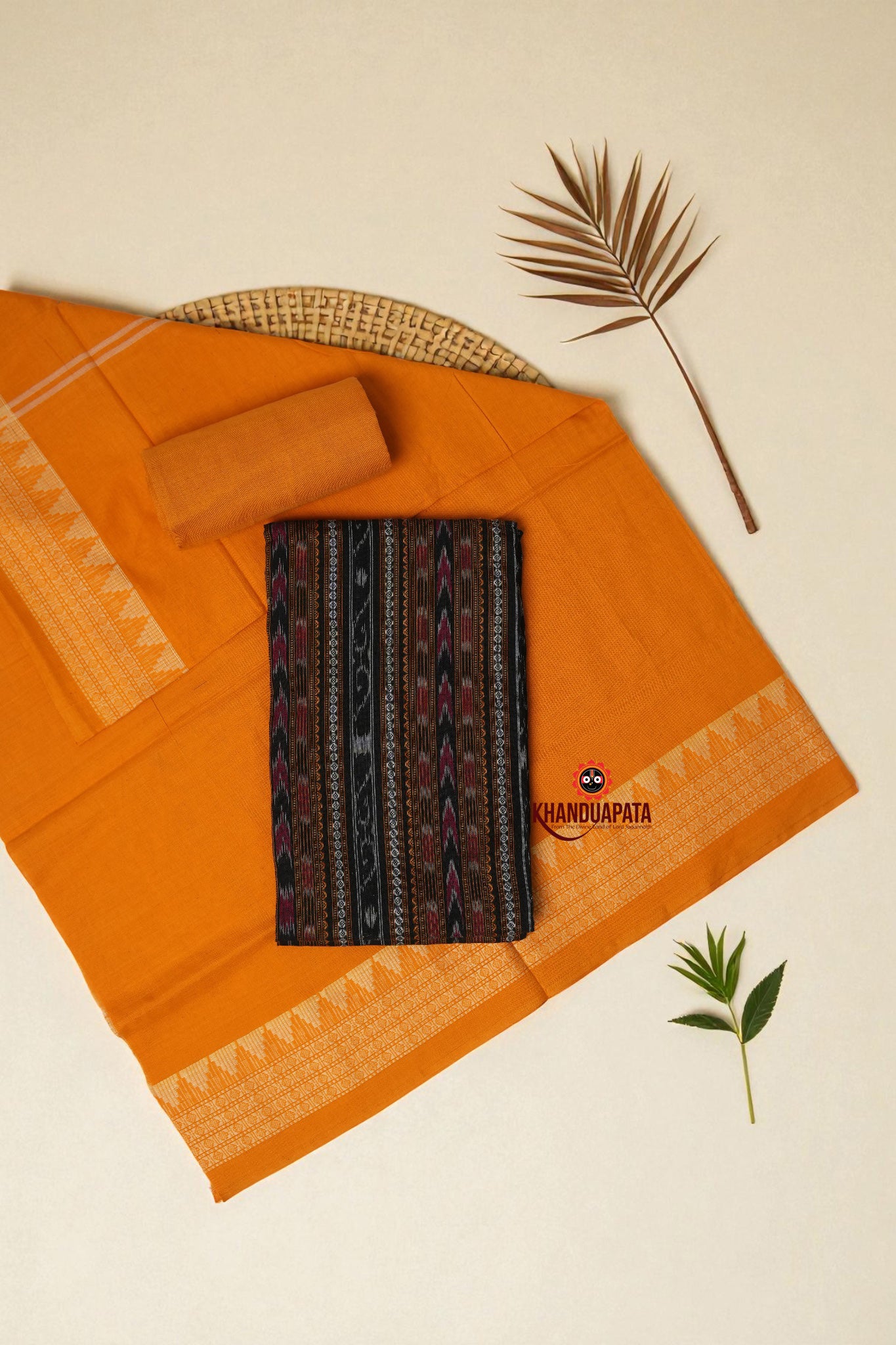 Black & Orange Arrow Design Unstitched Cotton Suit For Women